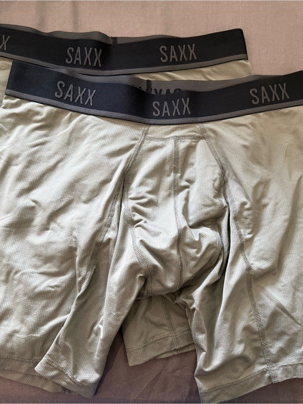 Saxx Compression Mesh Boxer Briefs — Olive Green with Black Waistband (Pair)